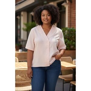 VTG Personal Pink Ramie Cotton Embroidered Lace Collar Blouse Top Size 16